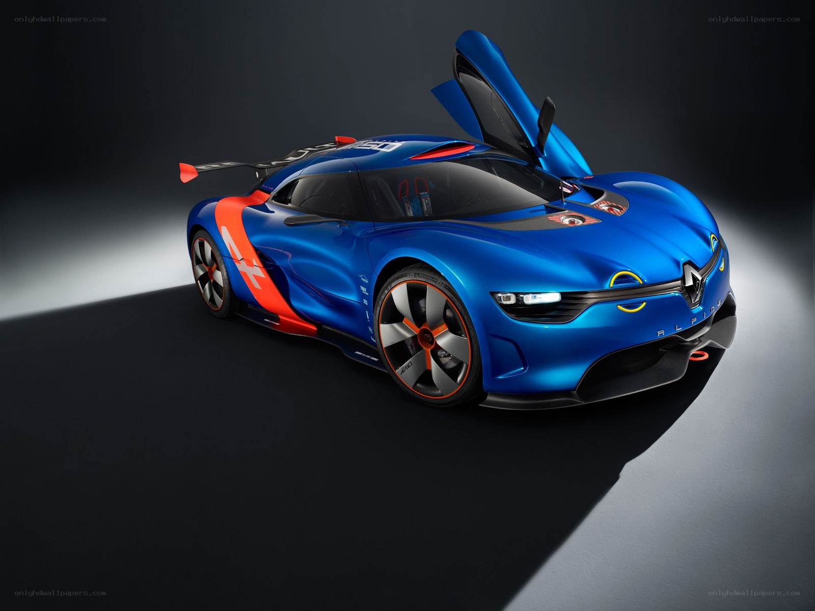 Blue racing car with open doors