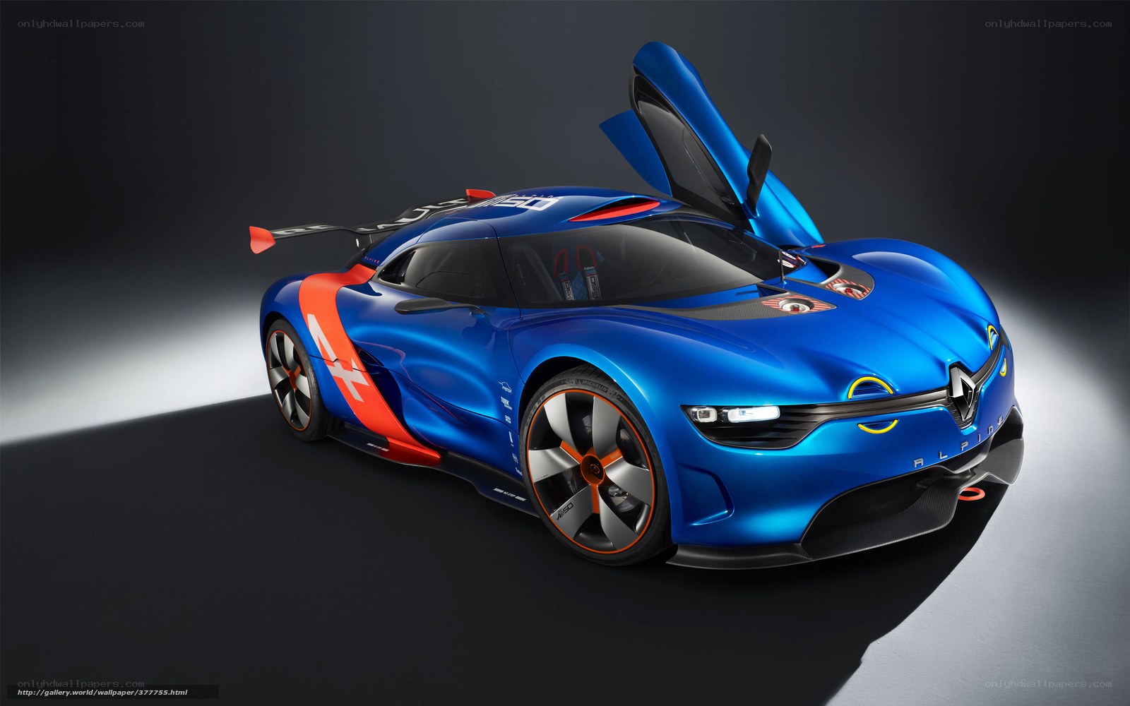 Blue racing car with open doors