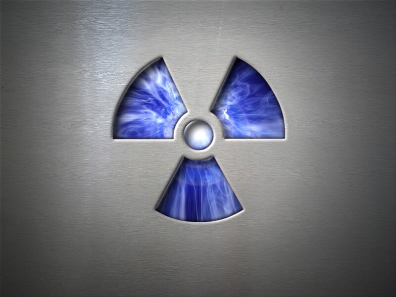 blue radiation symbol on metal