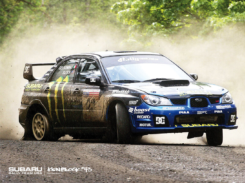 Blue Rally Car — Dynamic, Afternoon, Photograph, Dirt, Trees, Suspension
