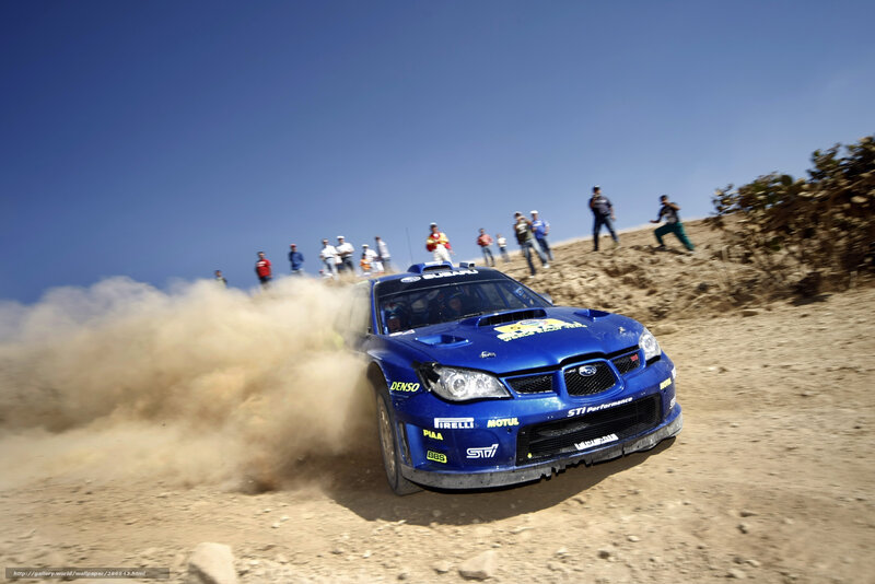 Blue Rally Car — Dynamic, Afternoon, Photograph, Dust Cloud, Spectators