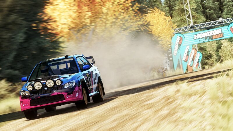 Blue Rally Car — Dynamic, Autumn, 3d Render, Dirt Road, Trees