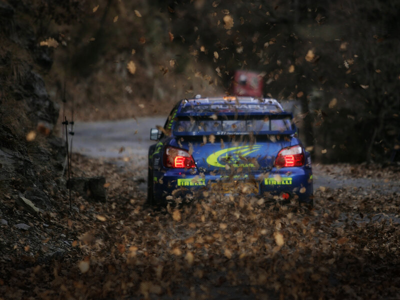 Blue Rally Car — Dynamic, Autumn