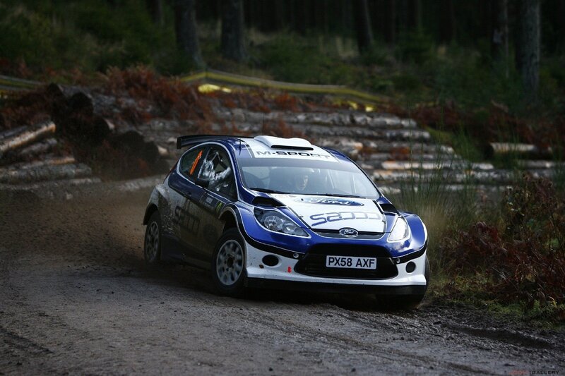 Blue Rally Car — Dynamic, Night, Photograph, Dirt Road, Forest