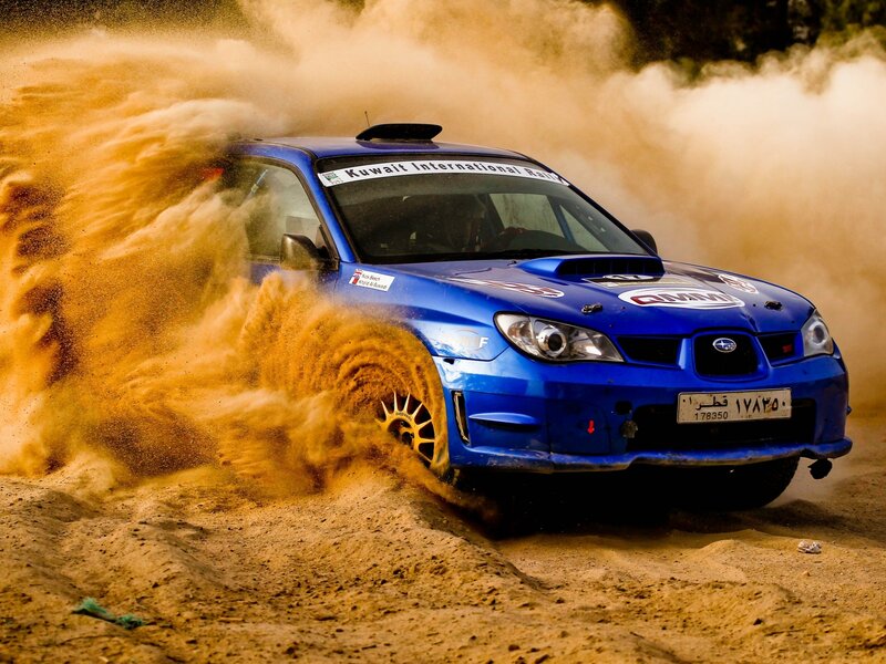 Blue Rally Car — Dynamic, Photograph, Dust