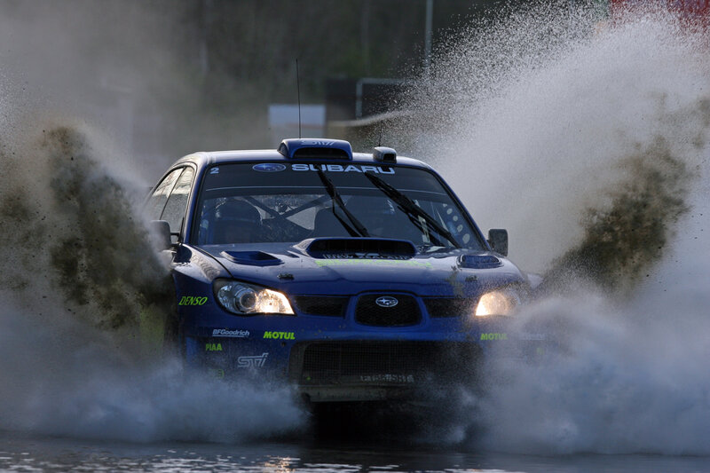 Blue Rally Car — Dynamic, Photograph, Mud