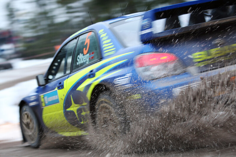 Blue Rally Car — Dynamic, Winter