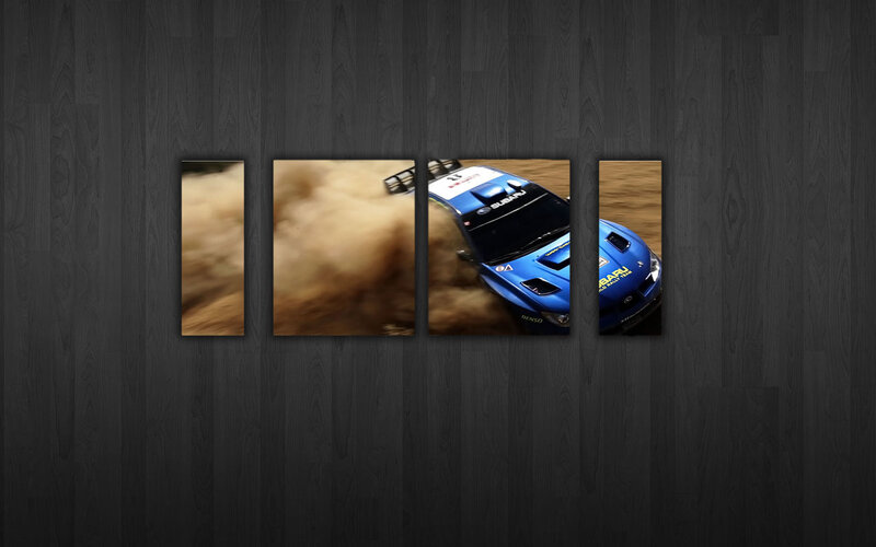 blue rally car in action
