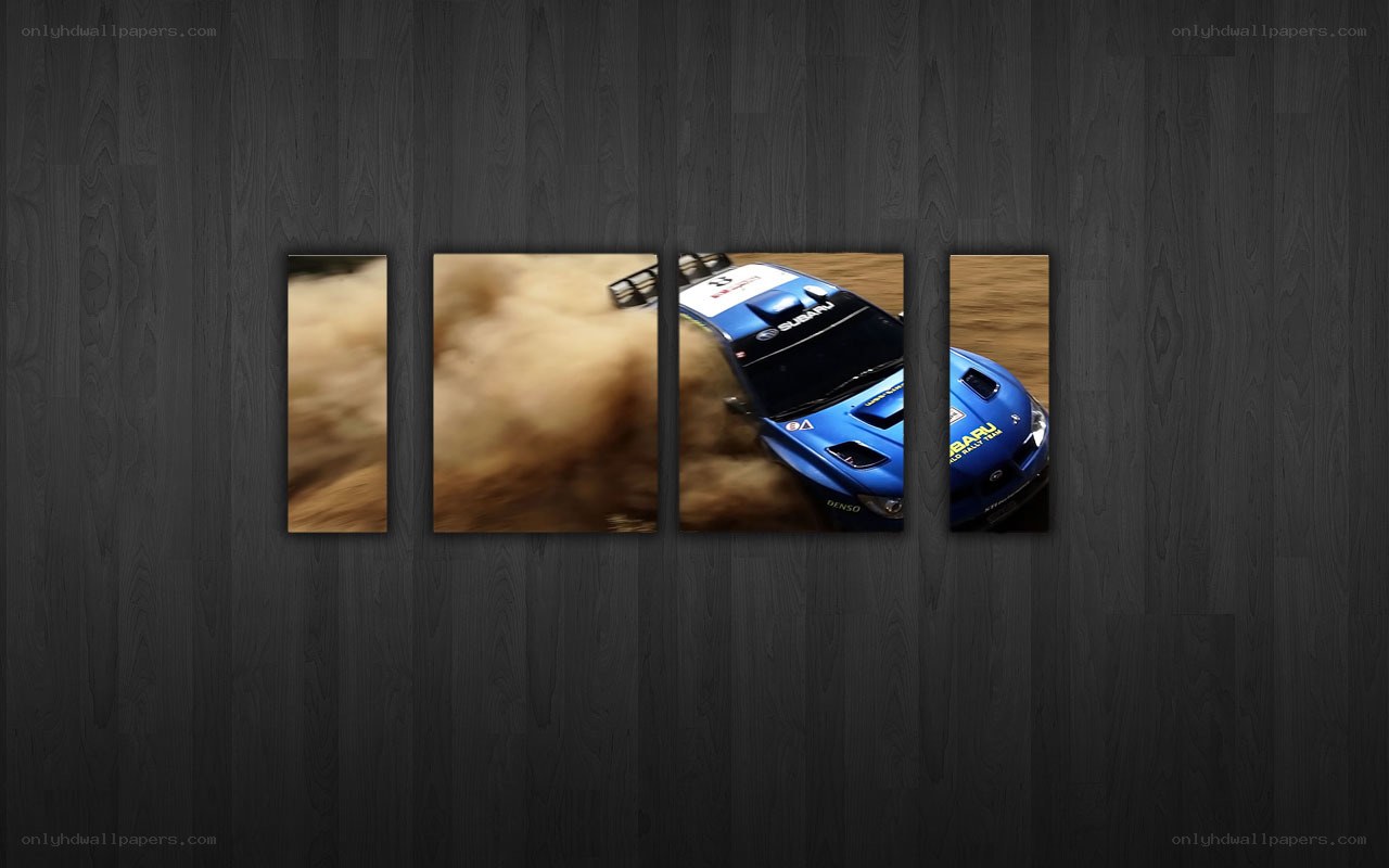 blue rally car in action