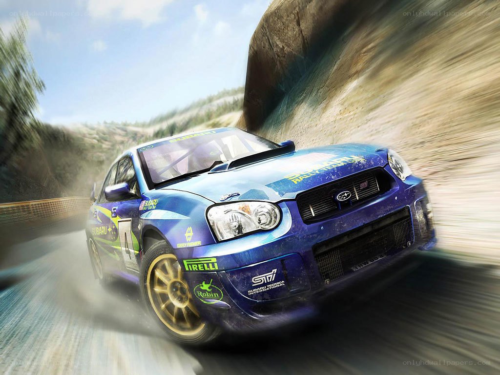 blue rally car in motion