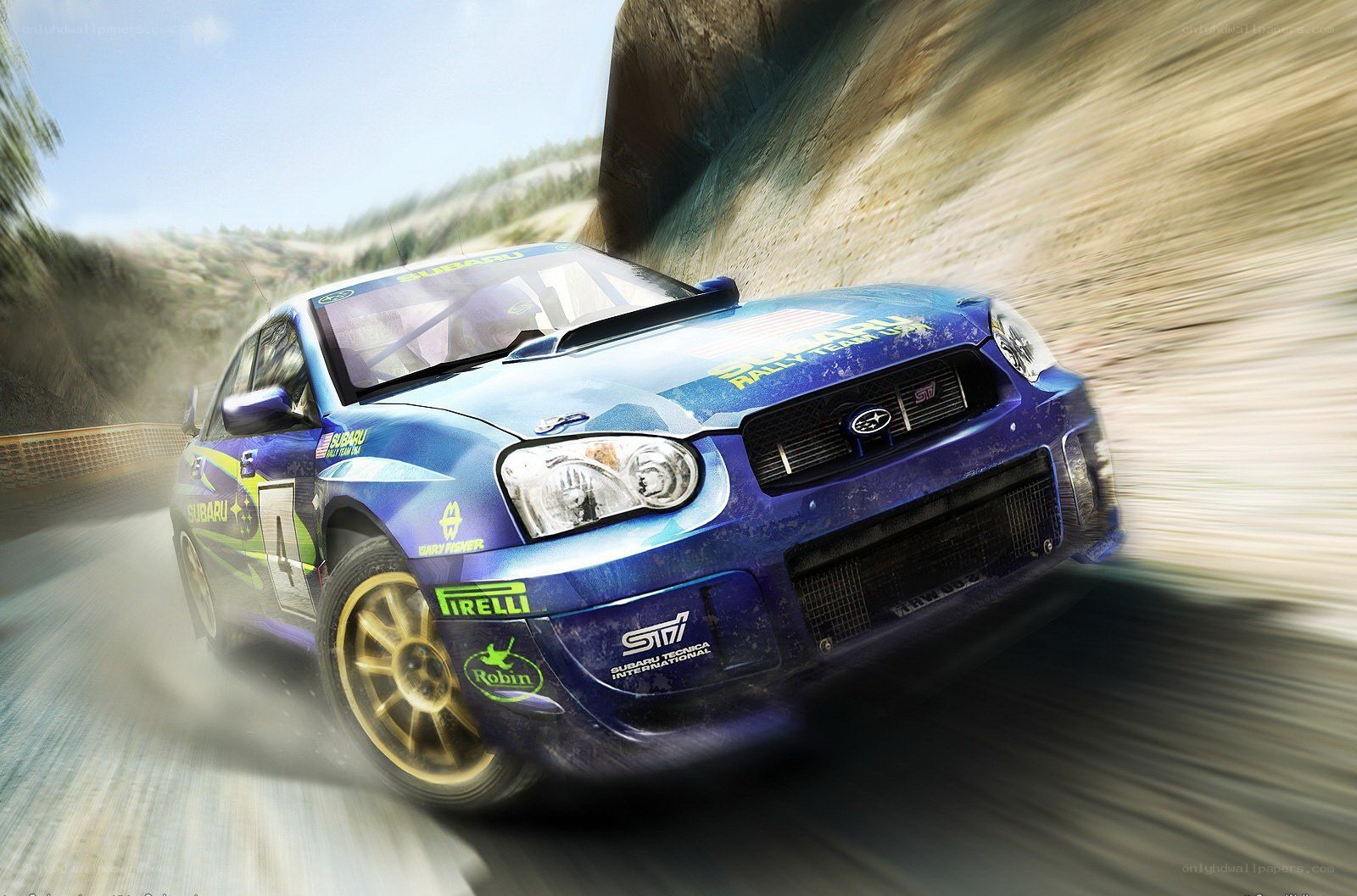 blue rally car in motion