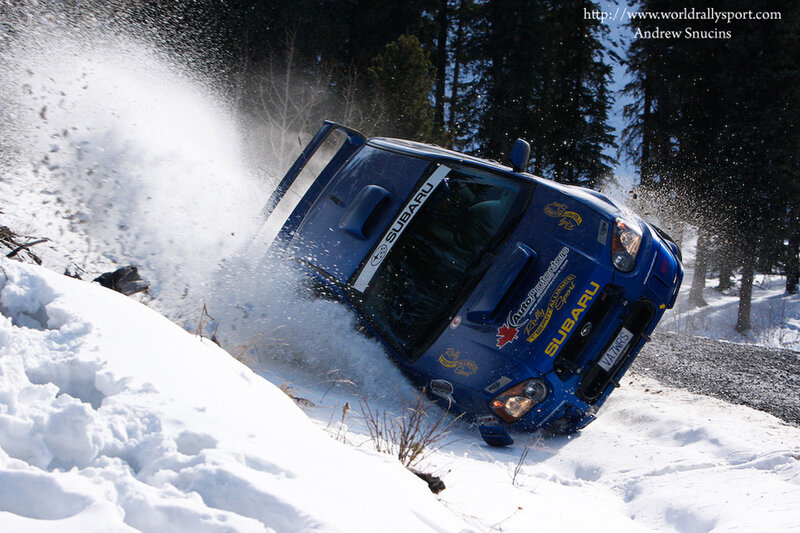Blue Rally Car in Snow — Dramatic
