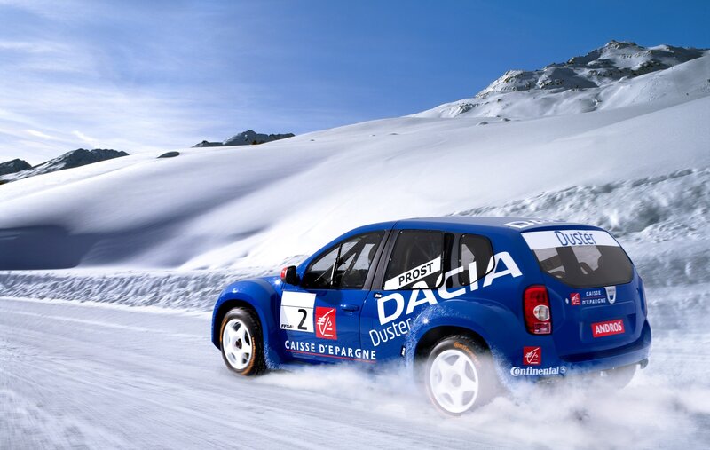 Blue Rally Car in Snow — Dynamic
