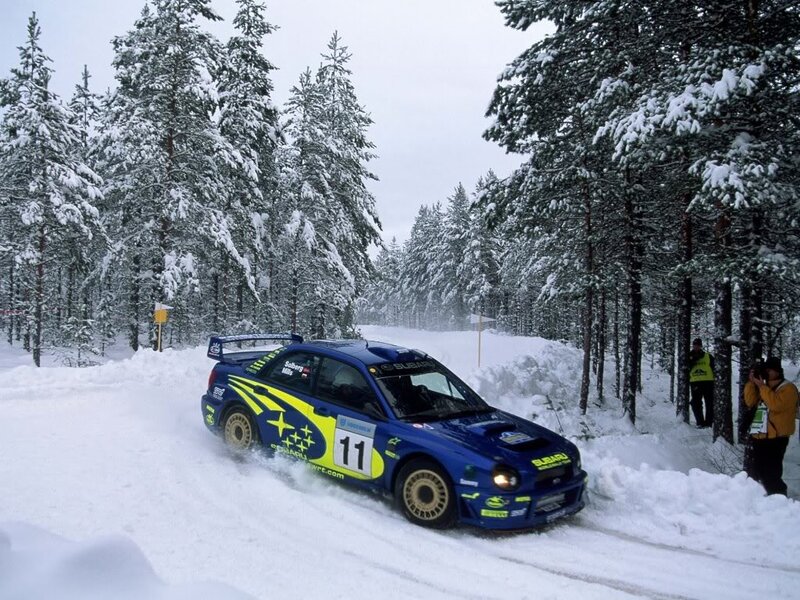 Blue Rally Car in Snow — Dynamic, Winter, Photograph