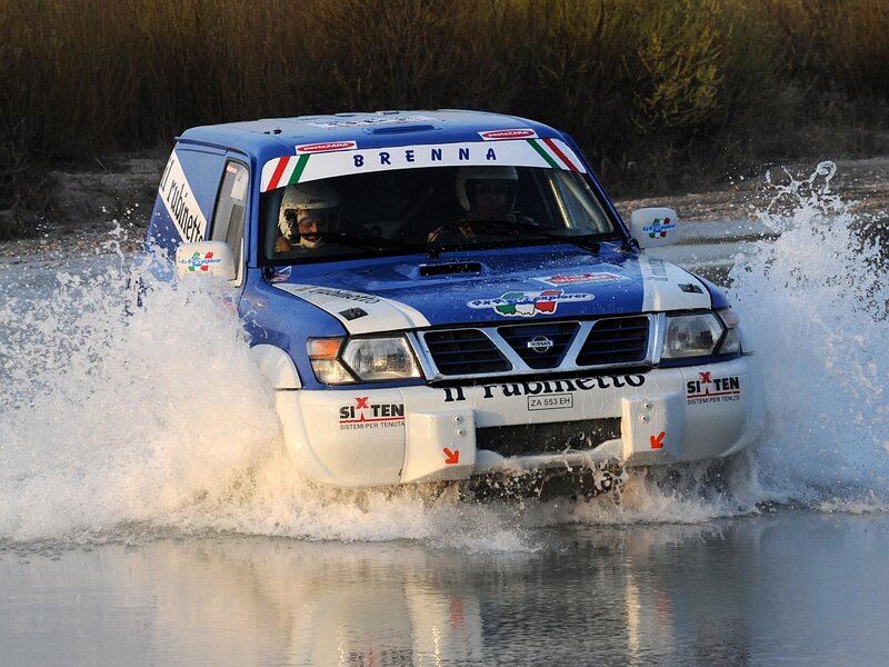 Blue Rally Car in Water — Dynamic
