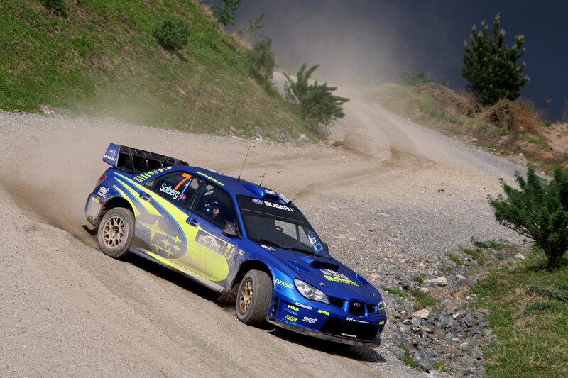 Blue Rally Car on Dirt — Dynamic, Afternoon