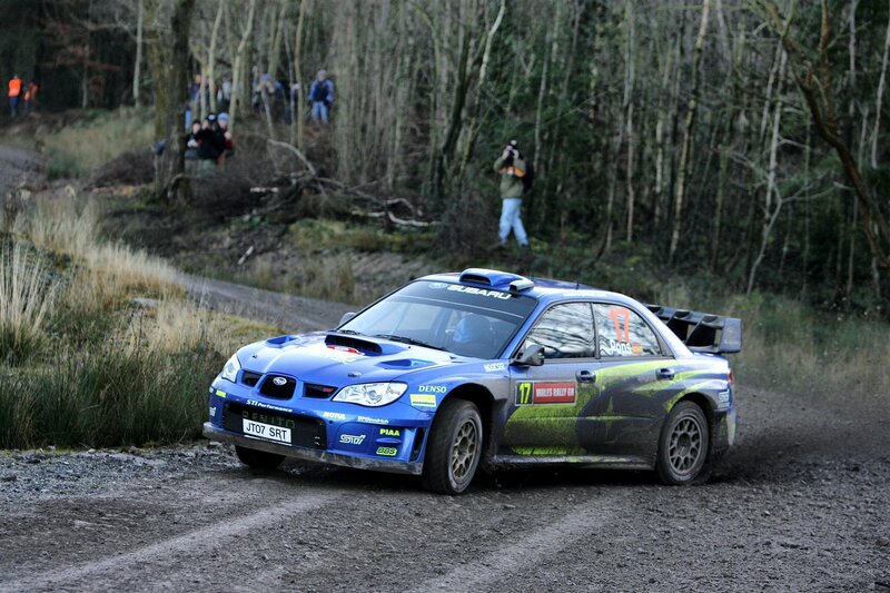 Blue rally car on dirt road