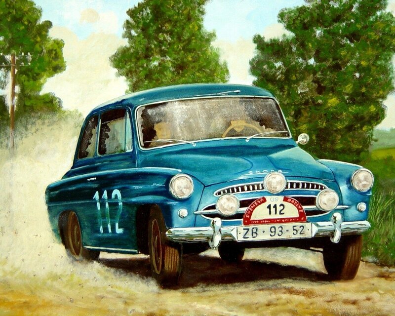 Blue rally car on dirt road