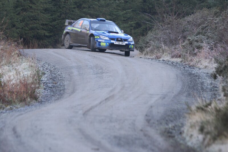 Blue rally car on dirt road