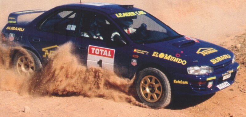 blue rally car on dirt