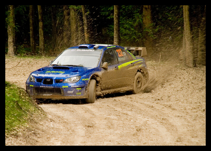 Blue rally car on dirt track