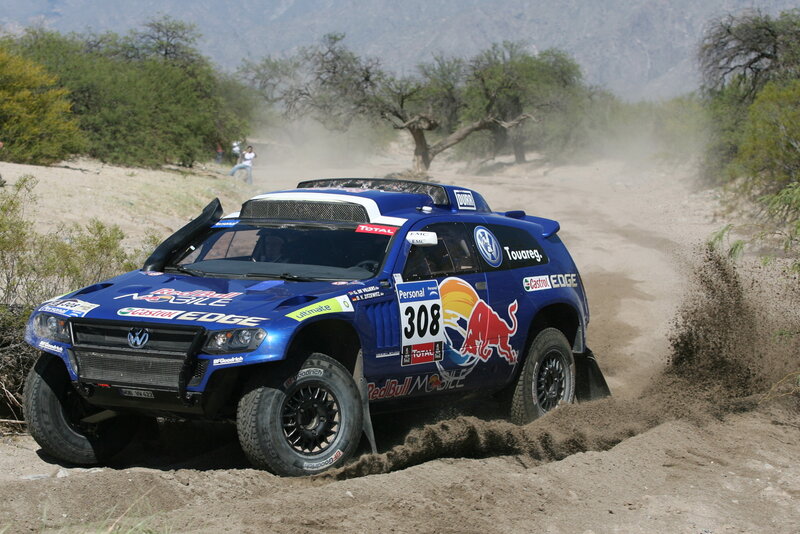 Blue rally car on dirt track