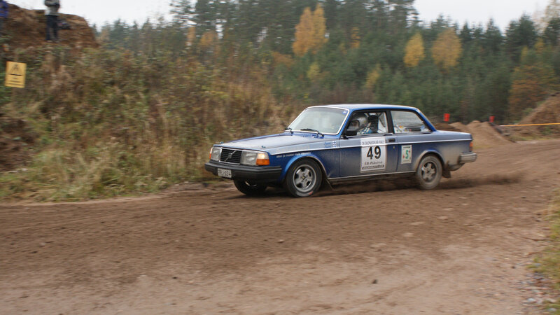 Blue rally car on dirt track