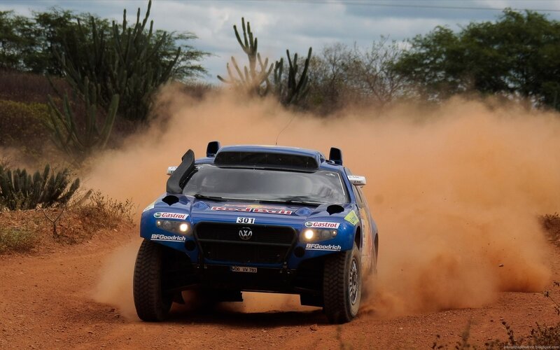 Blue rally car on dirt track