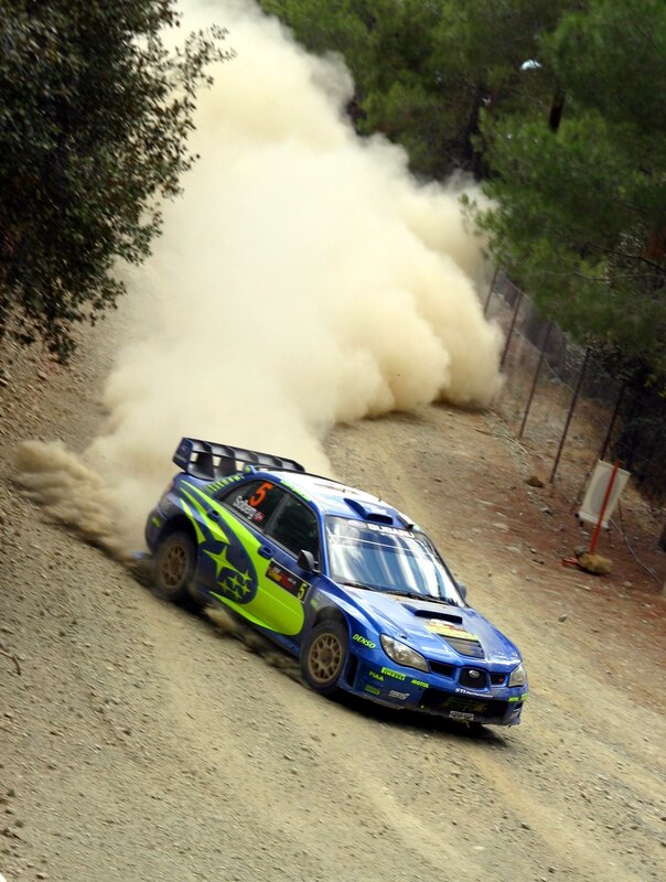 Blue rally car on dirt track