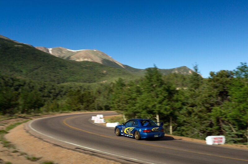Blue Rally Car on Road — Dynamic, Afternoon, Photograph