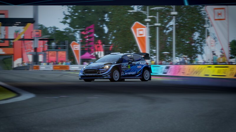 Blue Rally Car on Track — Dynamic, Afternoon
