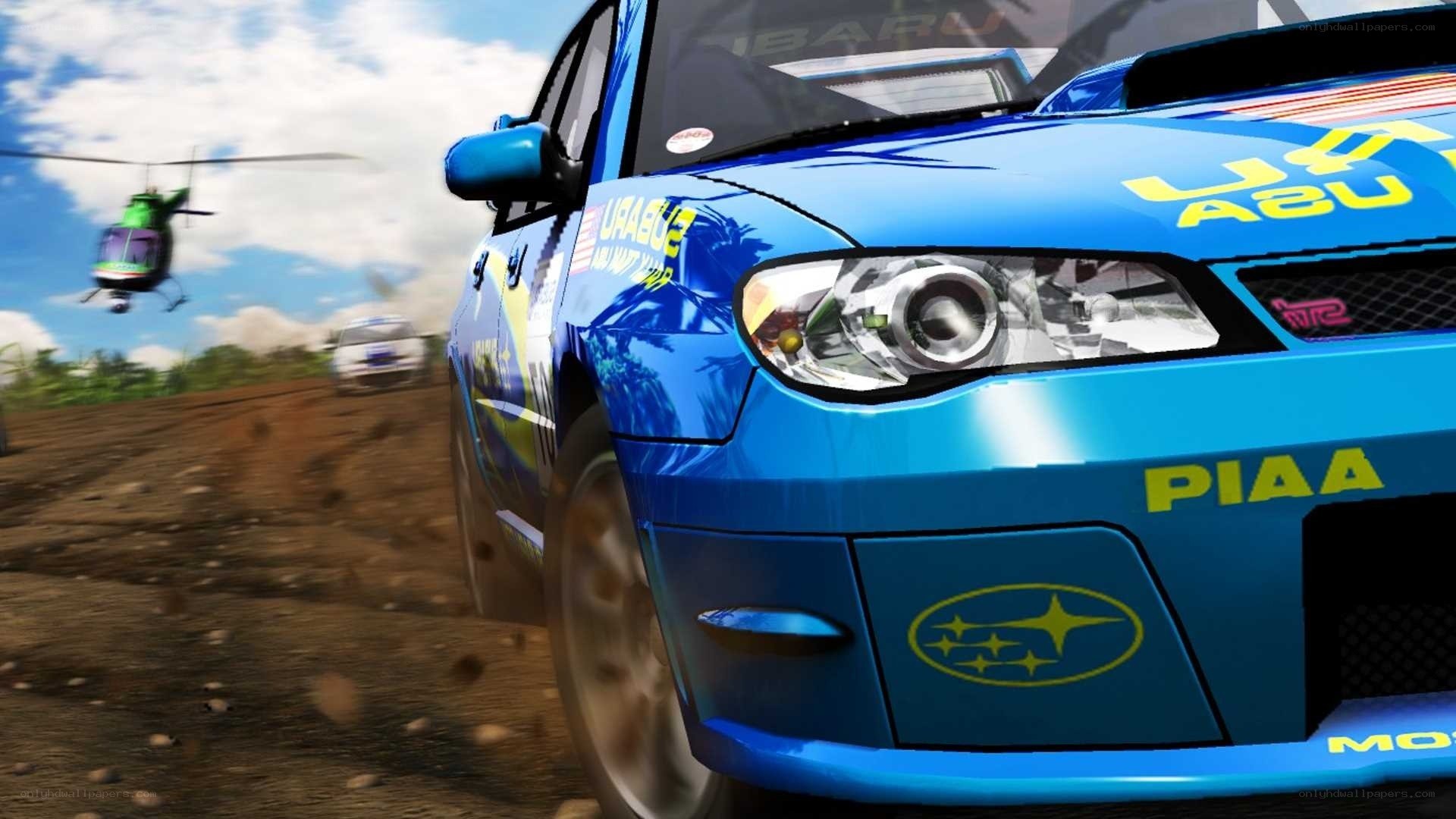 Blue rally car racing