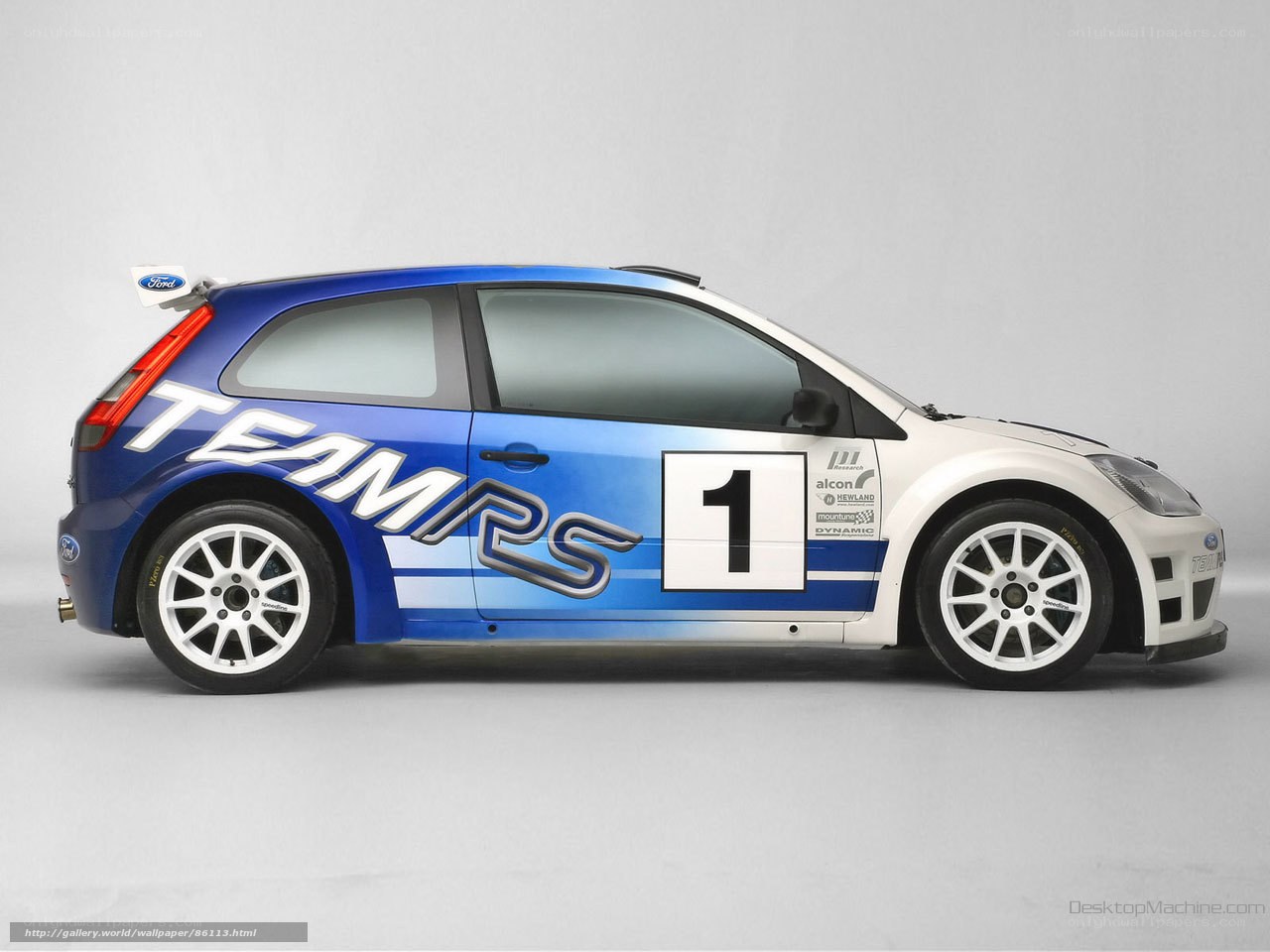 blue rally car with number one