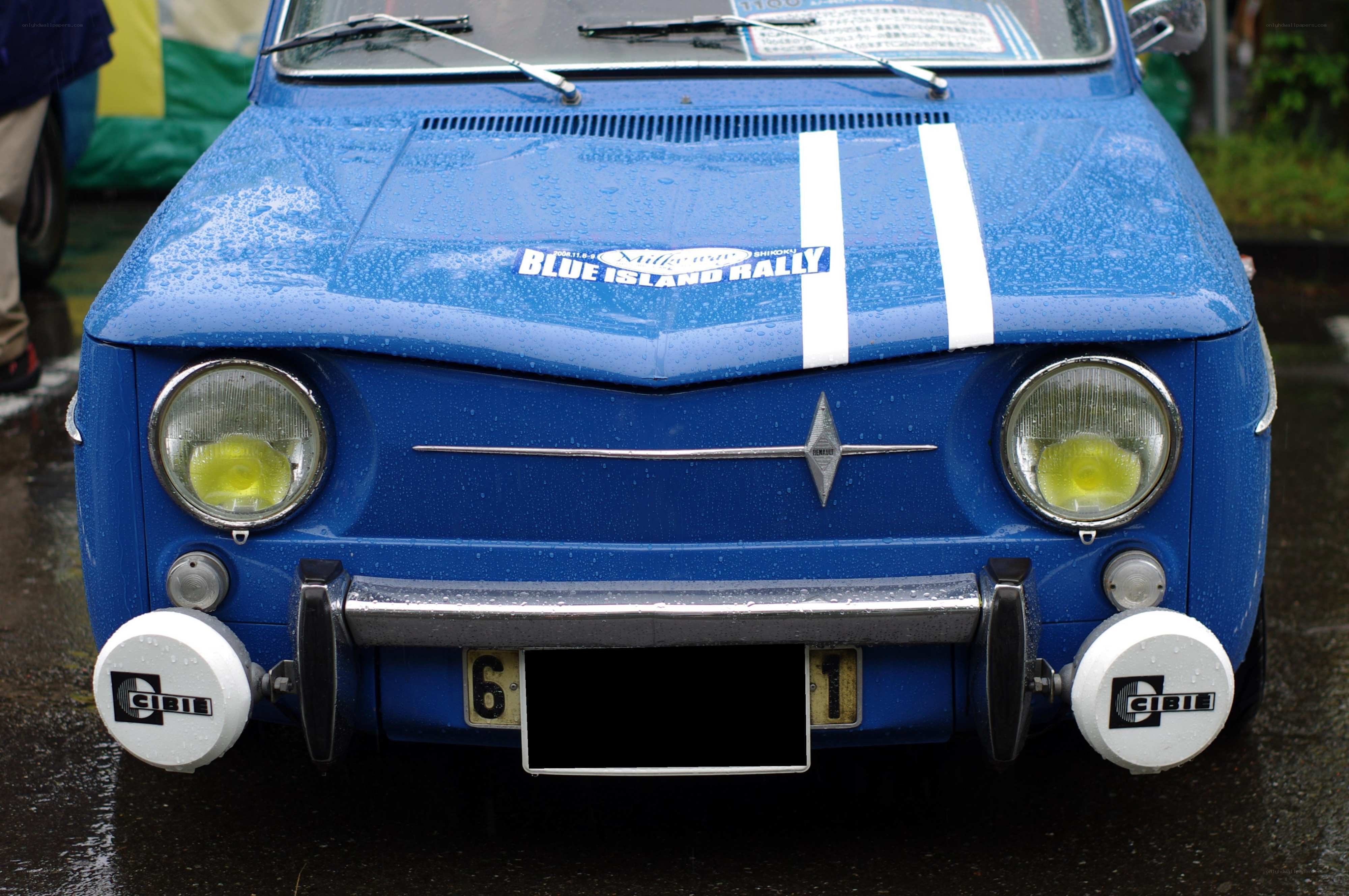 Blue rally car with stickers