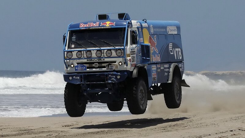 Blue Rally Truck — Dynamic, Afternoon