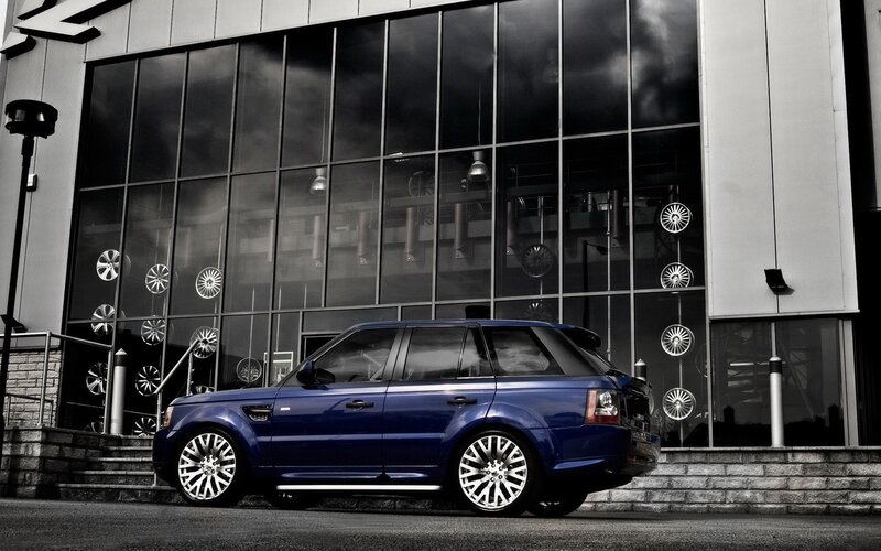 Blue Range Rover outside showroom