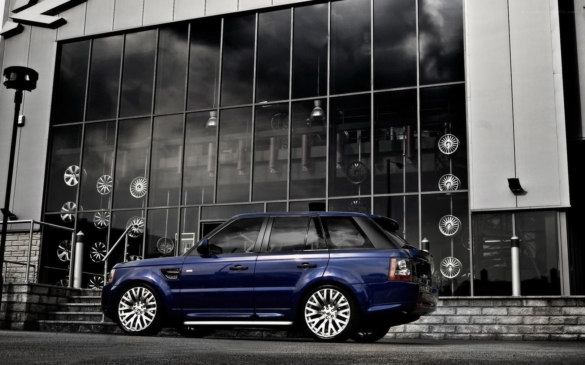 Blue Range Rover outside showroom