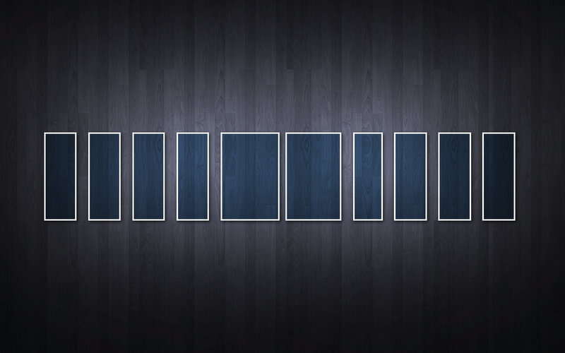 blue rectangles on dark wood
