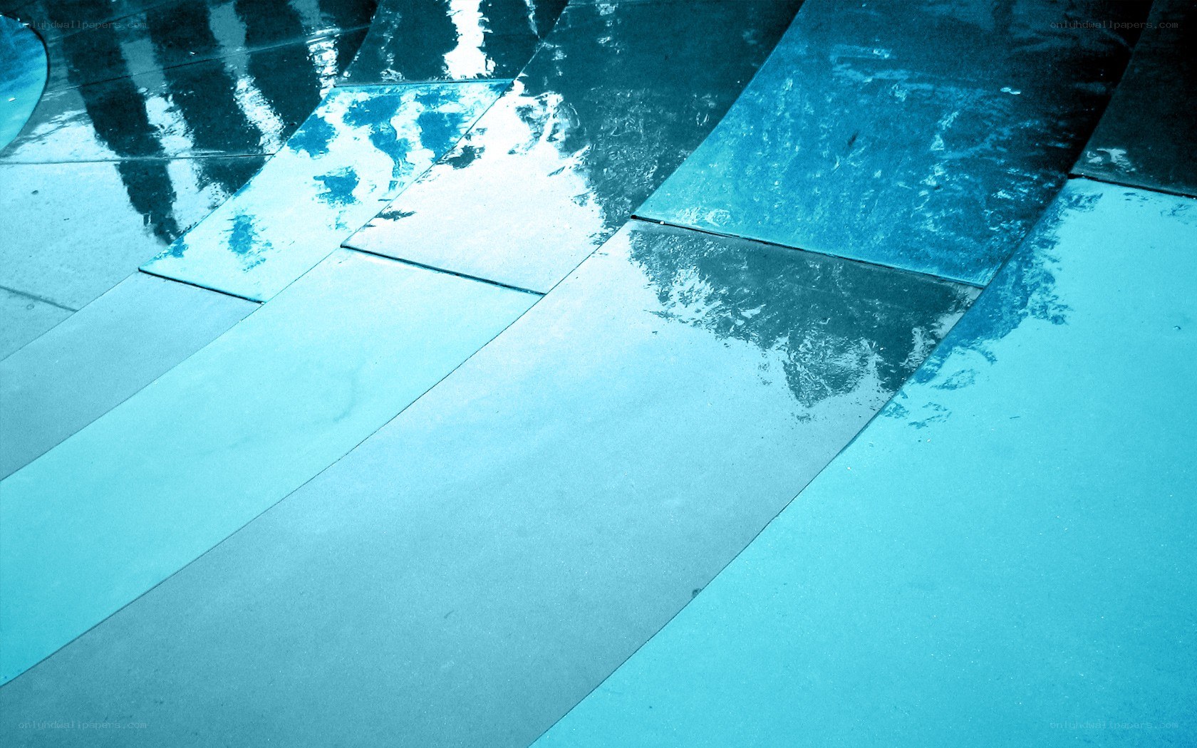 Blue reflective tiles surface