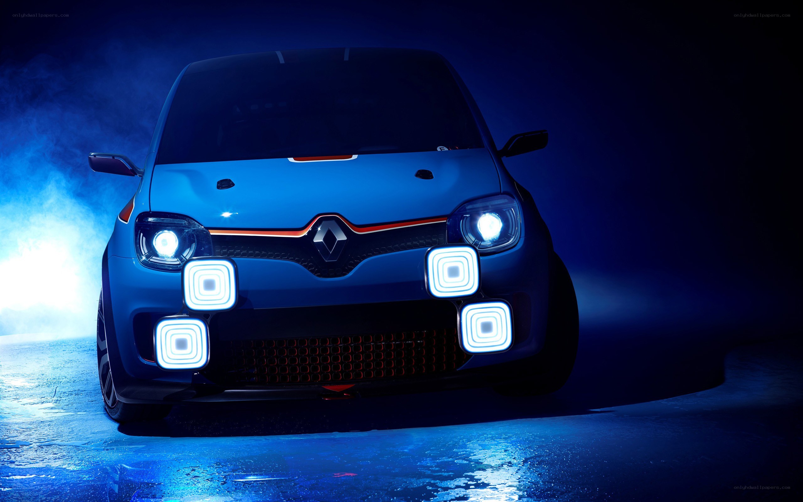 Blue Renault car with glowing lights