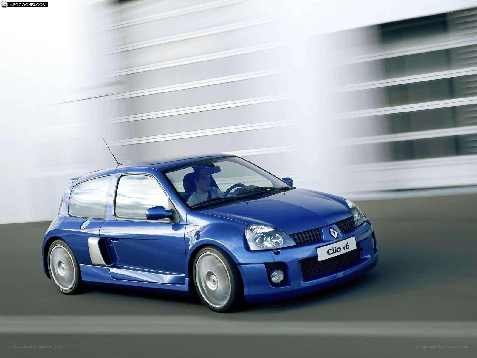 Blue Renault Clio V6 in motion