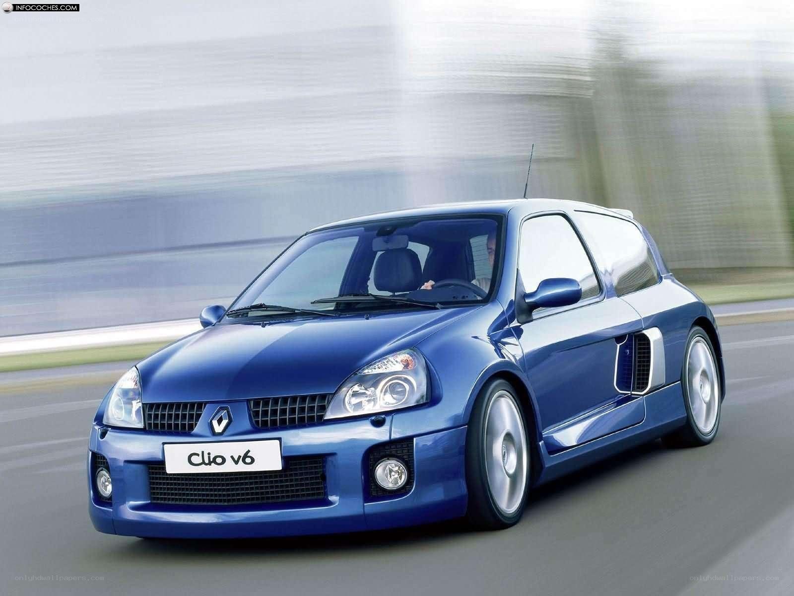 Blue Renault Clio V6 in motion
