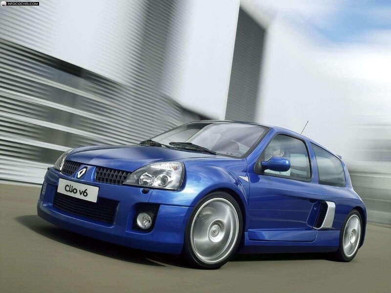 Blue Renault Clio V6 in motion