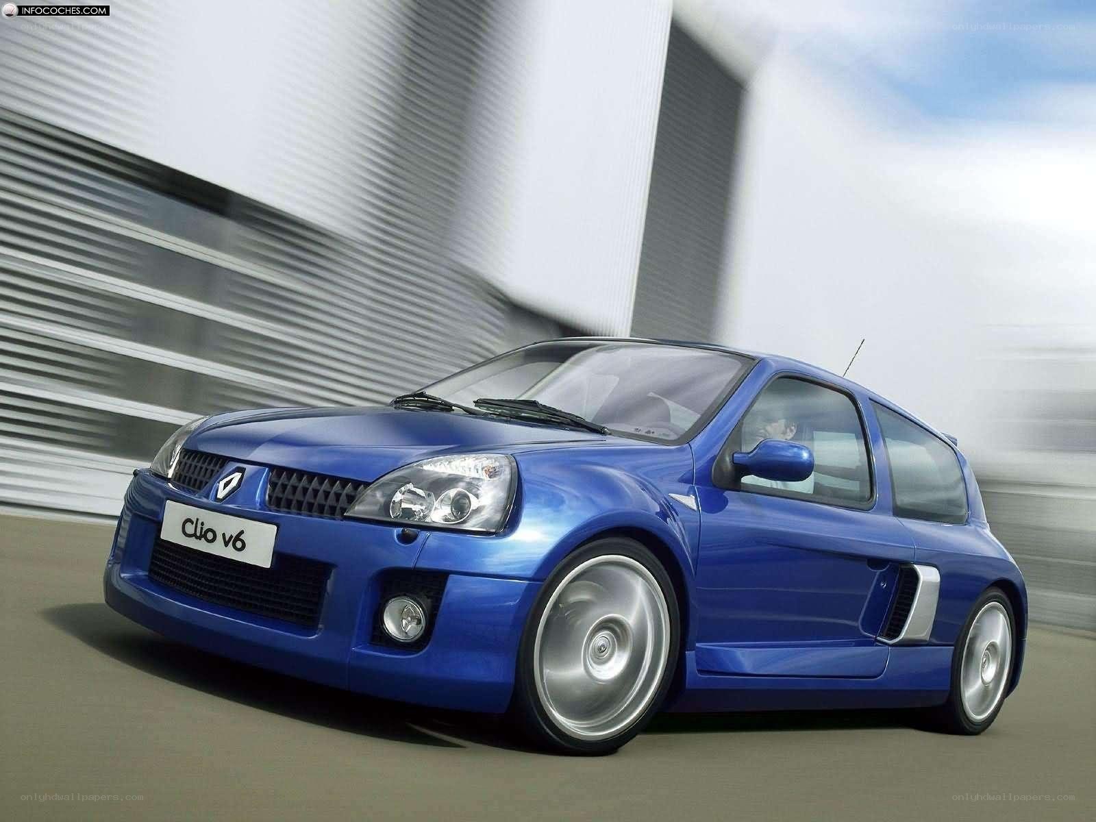 Blue Renault Clio V6 in motion