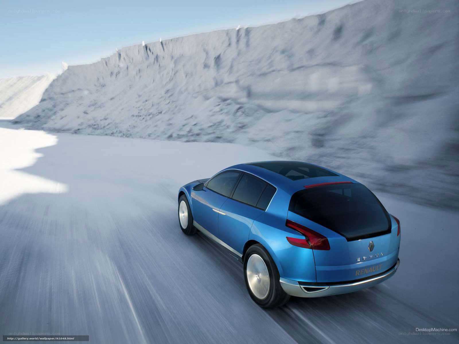 Blue Renault concept car on snowy road