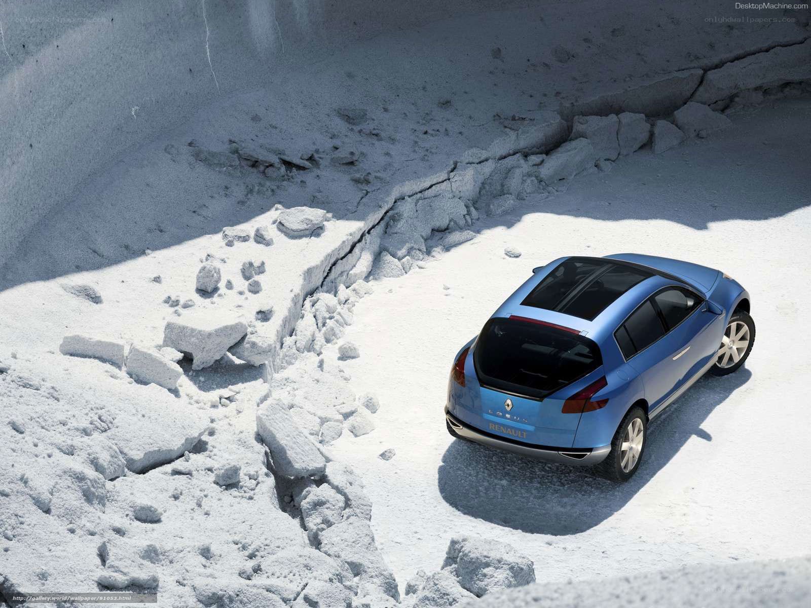 Blue Renault in snowy landscape