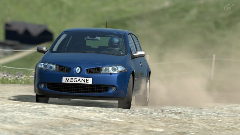 Blue Renault Megane rally car