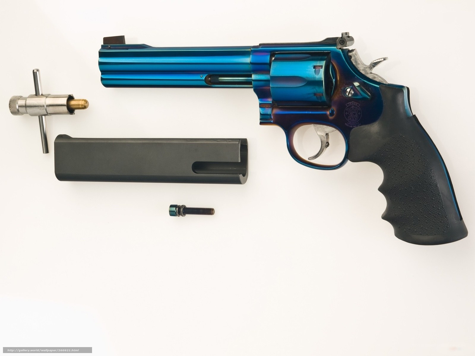 blue revolver with accessories