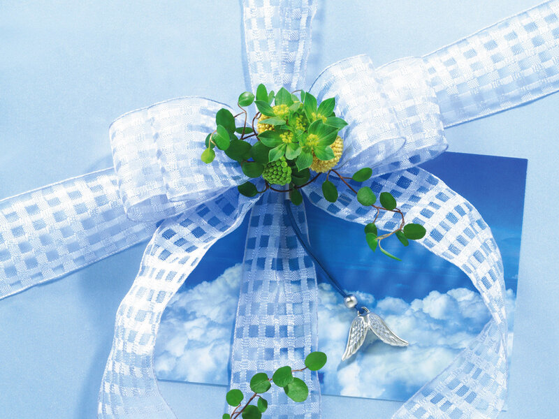 Blue Ribbon with Green Plant