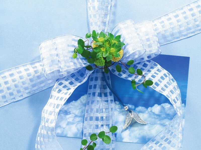 Blue Ribbon with Greenery